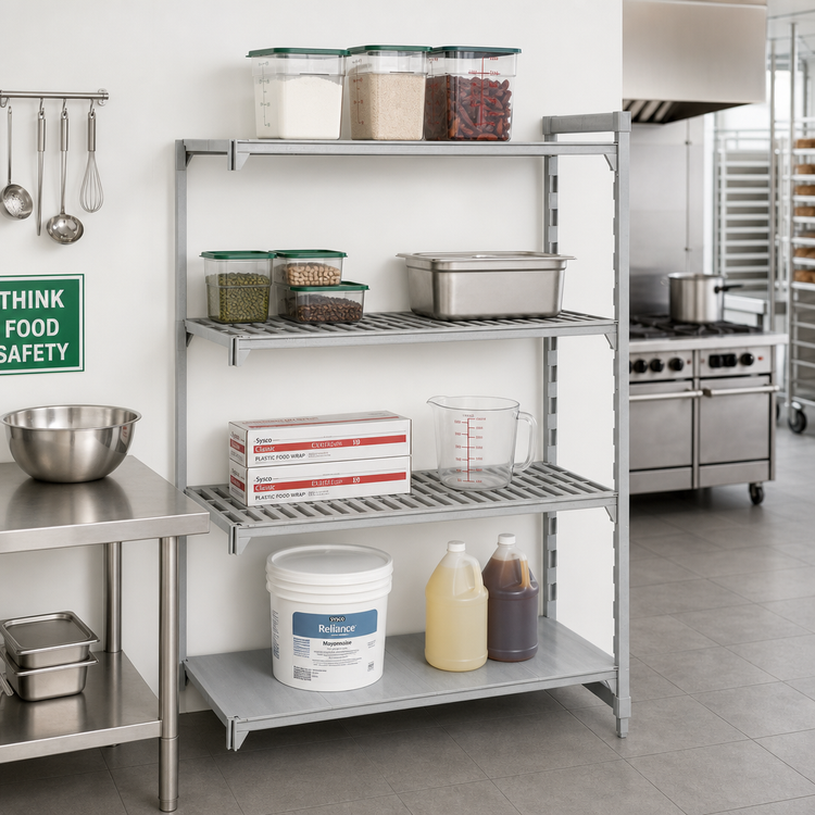 Product image #3 for Cambro Camshelving Premium 4-Shelf Vented Polymer Add-On Shelving Unit, 18 x 48 x 72 Inches, Speckled Gray