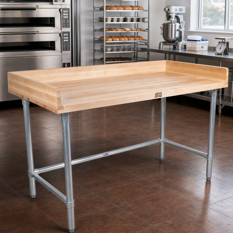Product image #2 for John Boos Baker's Top Wood Work Table with 1-3/4-Inch Northern Hard Rock Maple Top, Galvanized Base, 108 x 36 Inches