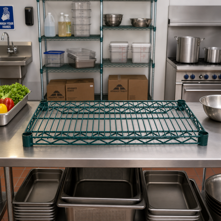 Product image #3 for Advance Tabco Special Value Heavy-Duty Green Epoxy Wire Shelf, 42 x 21 Inches