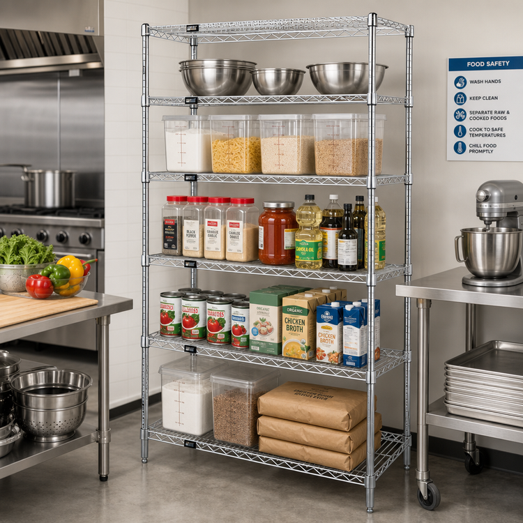 Product image #2 for Quantum Stationary 5-Shelf Wire Shelving Starter Kit, 54"W x 21"D x 86"H, Chrome Plated Finish