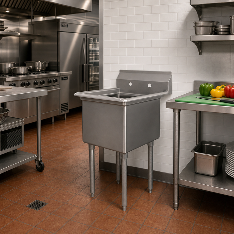 Product image #2 for Advance Tabco Special Value Series Single-Compartment Fabricated Sink with Galvanized Legs, 18 x 24 x 14-Inch Bowl