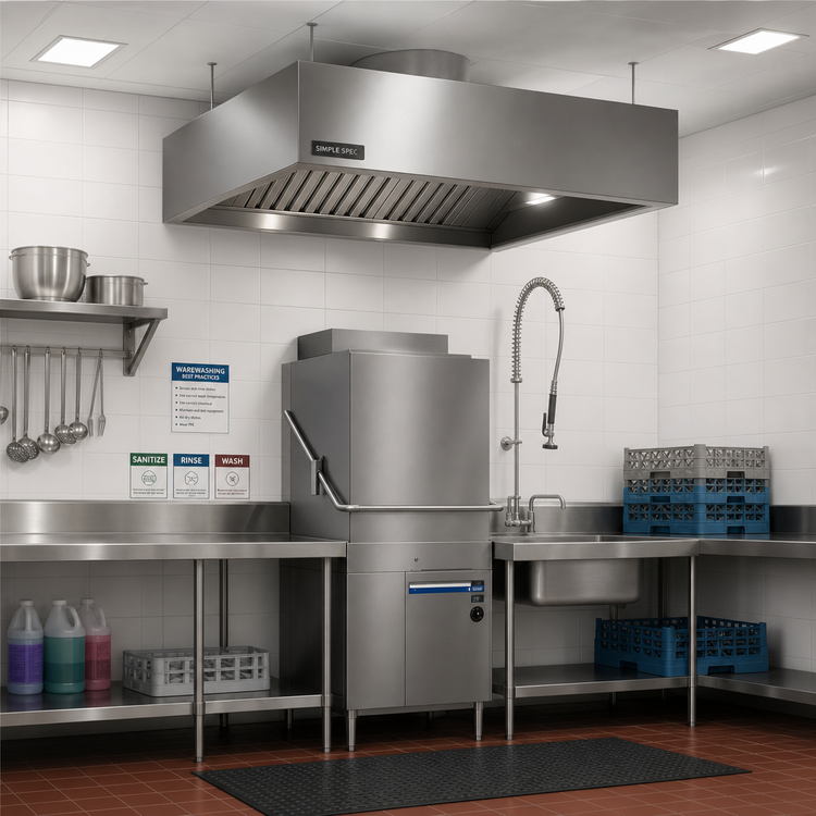 Product image #3 for SimpleSpec Type II Dishwasher Canopy Hood with Exhaust Collar, Ceiling Mount, 42"W x 42"D x 24"H