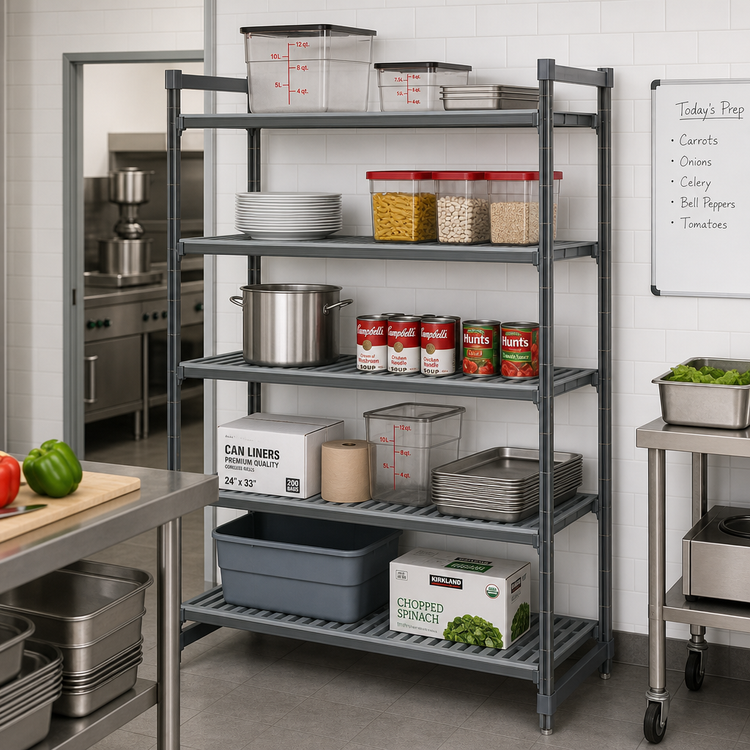 Product image #2 for Cambro Camshelving Basics Plus 5-Tier Vented Stationary Polymer Shelving Starter Unit, 18 x 42 x 64 Inches, Brushed Graphite