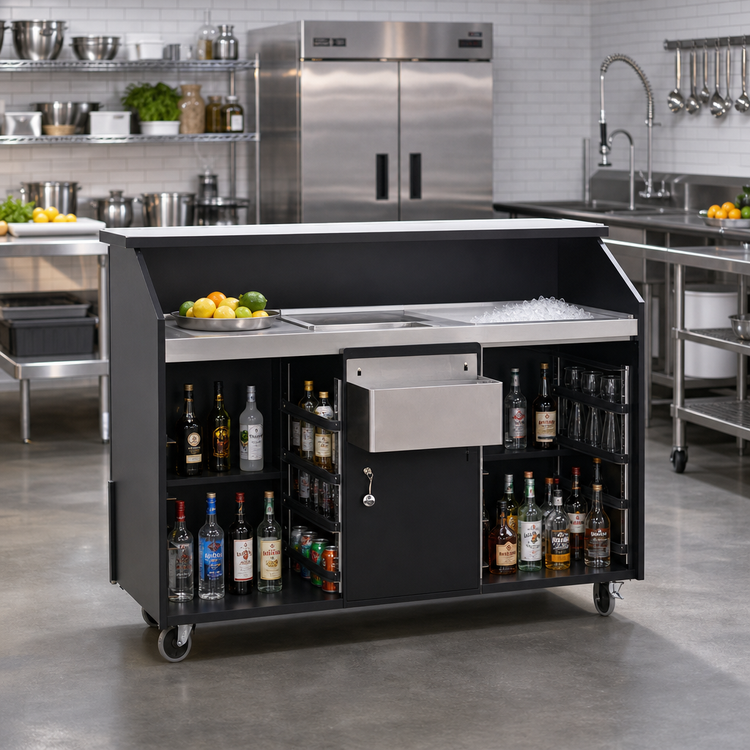 Product image #2 for Deluxe 63-Inch Indoor Portable Bar with Stainless Steel Work Surface, Ice Bin, and Locking Cabinet