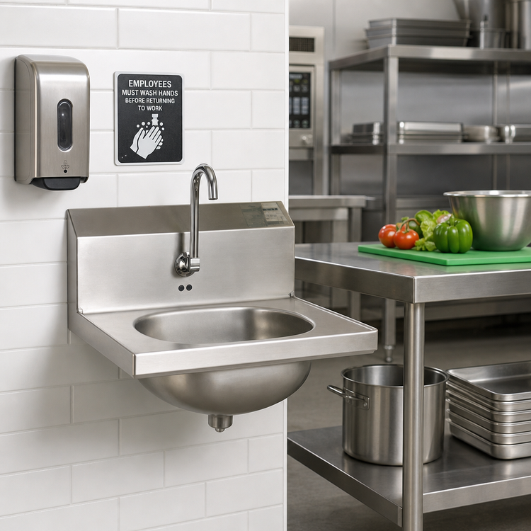 Product image #2 for Eagle Group Wall-Mount Hand Sink with Electronic Eye Gooseneck Spout, 304 Stainless Steel, 13-1/2 x 9-3/4 x 6-3/4 Inch Bowl