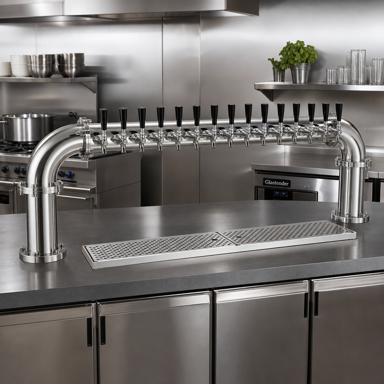 Product image #2 for Glastender Pipe Pass-Thru Countertop Air-Cooled Draft Dispensing Tower with 14 Stainless Steel Faucets