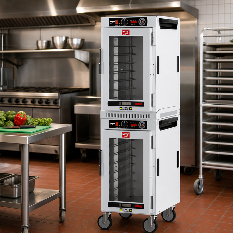 Product image #3 for Metro HotBlox Narrow 16-Pan Dual Cavity Mobile Heated Holding Cabinet with Clear Doors and Analog Controls