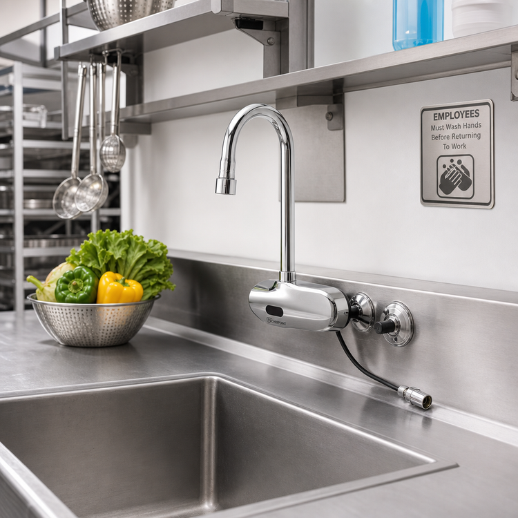 Product image #2 for ChekPoint Electronic Wall-Mount Touchless Faucet with 4-Inch Centers, Rigid Gooseneck Spout