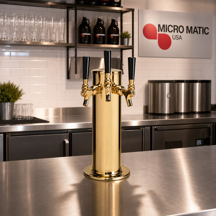 Product image #2 for Micro Matic USA 3-Faucet Glycol-Cooled Countertop Column Draft Beer Tower, PVD Brass Finish