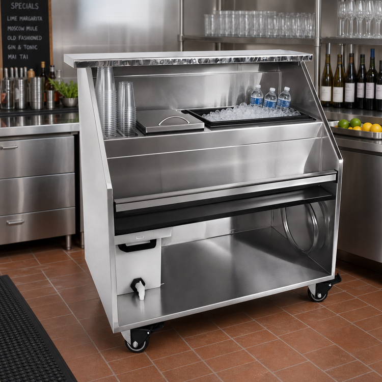 Product image #2 for Glastender PBC54-18 54-Inch Stainless Steel Portable Bar for Stackable Cups with Ice Bin and Iced Beverage Compartment