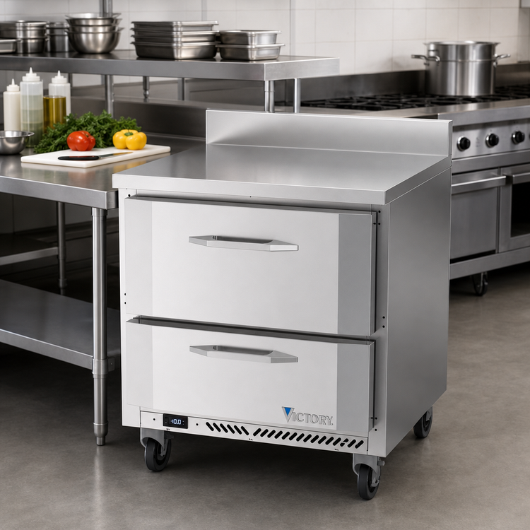 Product image #2 for Victory Refrigeration 32-Inch V-Core Worktop Freezer Counter with 2 Drawers, 7.22 Cu. Ft., Rear-Mounted Self-Contained Refrigeration
