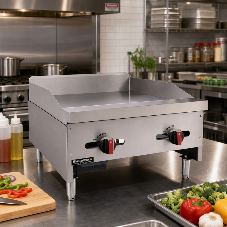 Product image #2 for BakeMax Heavy Duty 24-Inch Natural Gas Countertop Griddle with 2 Manual Burners