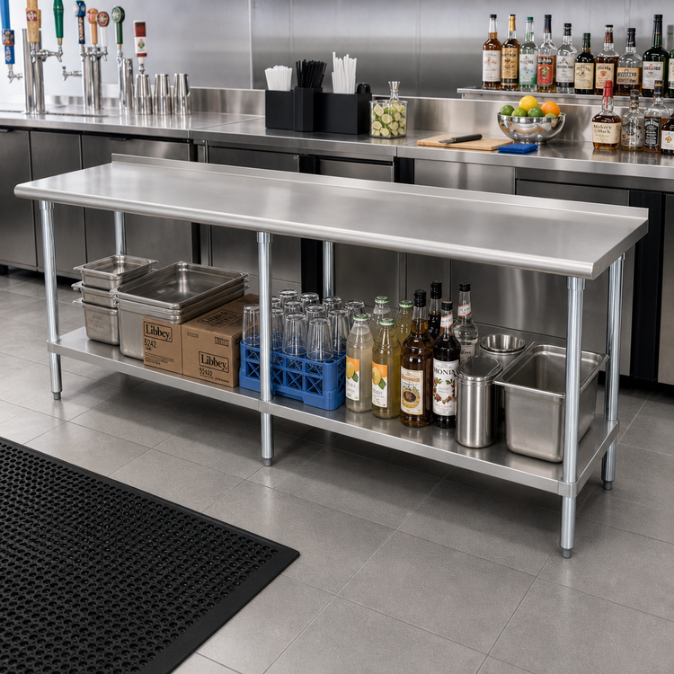 Product image #2 for Advance Tabco 144 Inch x 24 Inch Stainless Steel Underbar Work Table with Undershelf and Rear Up-Turn