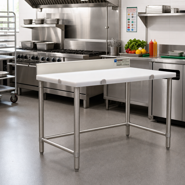 Product image #2 for Eagle Group 60-Inch x 24-Inch x 39-Inch Poly Top Cutting Table with Stainless Steel Tubular Base and Removable Backsplash