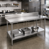 Thumbnail image #2 for Advance Tabco 120-Inch x 30-Inch 16-Gauge 430 Stainless Steel Work Table with 5-Inch Backsplash and Adjustable Undershelf