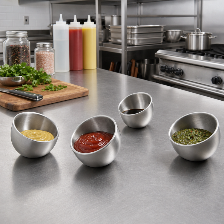 Product image #2 for Double-Wall Stainless Steel Angled Mini Bowl Sauce Cup, 2.5 oz.