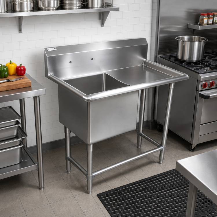 Product image #2 for John Boos Pro-Bowl 1-Compartment Sink with Right Drainboard and 10-Inch Boxed Backsplash, 14-Gauge Stainless Steel, 40-3/16 x 23-1/2 x 44-1/16 Inches