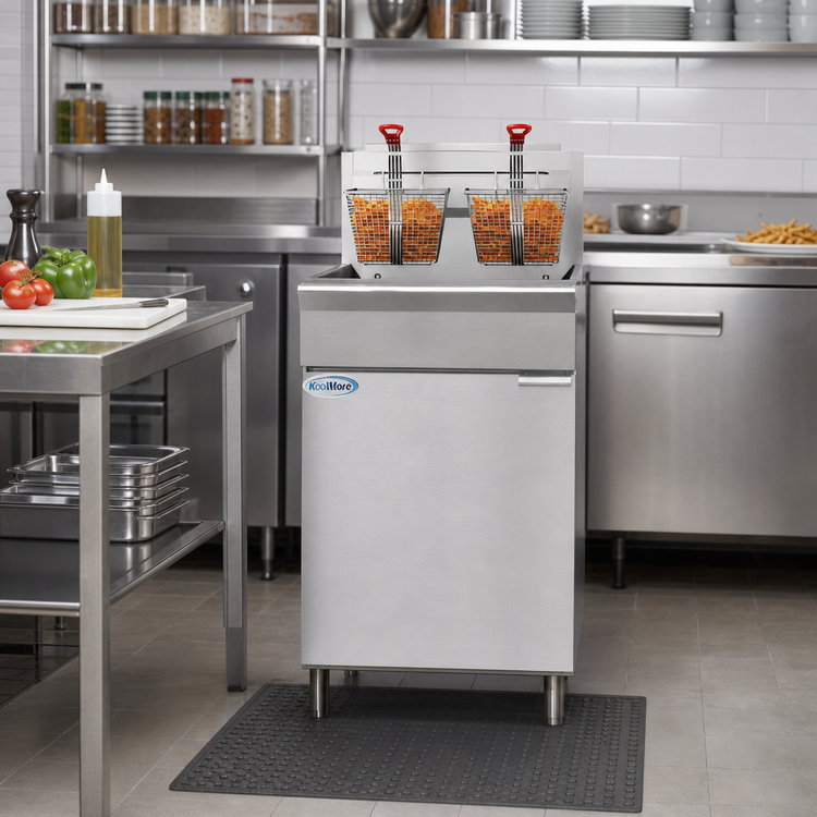 Product image #2 for KoolMore 75 lb. Floor Standing Liquid Propane Commercial Deep Fryer, 150,000 BTU
