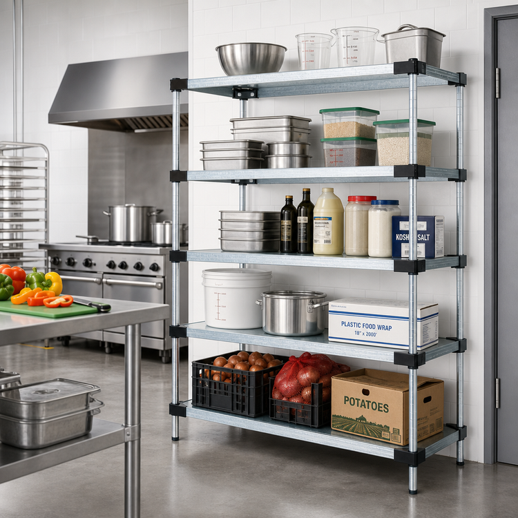 Product image #2 for Quantum Solid Shelving Starter Kit, 60"W x 14"D x 74"H, Stationary, 5 Shelves