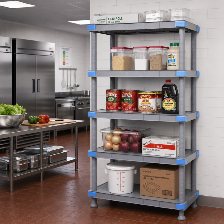 Product image #2 for Quantum Millenia 24 Inch W x 18 Inch D x 86 Inch H Stationary Polymer Shelving Starter Unit with 5 Solid Shelves
