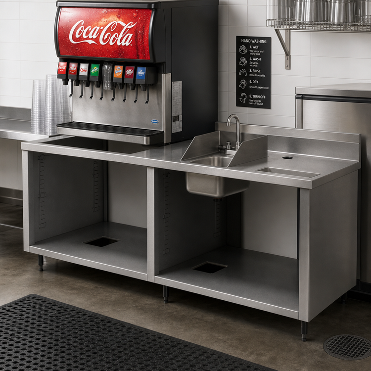 Product image #2 for BK Resources 96-Inch Underbar Soda Dispenser Cabinet with Hand Sink and Urn Trough