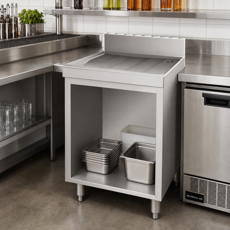 Product image #2 for Advance Tabco Underbar Basics Stainless Steel Freestanding Open Cabinet Base Drainboard