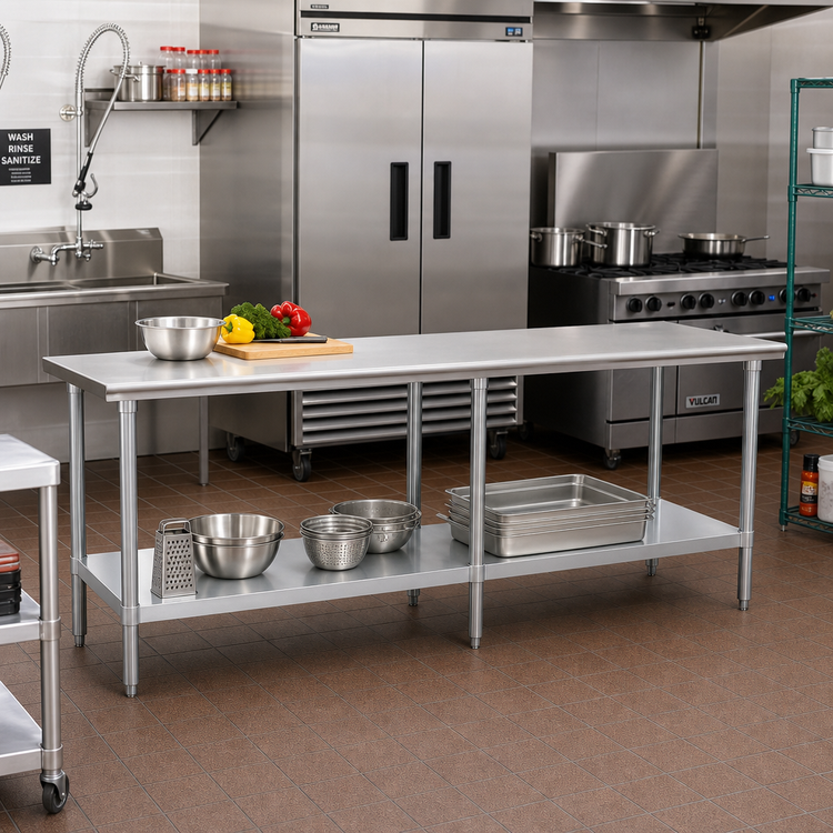 Product image #2 for Eagle Group Deluxe Series Stainless Steel Top Work Table with Adjustable Galvanized Undershelf, 120 x 30 Inches