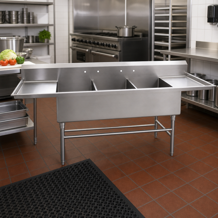Product image #2 for Spec-Master FFN2754-3-24-14/3 Three Compartment Stainless Steel Flush Front Commercial Sink with 24 Inch Drainboards
