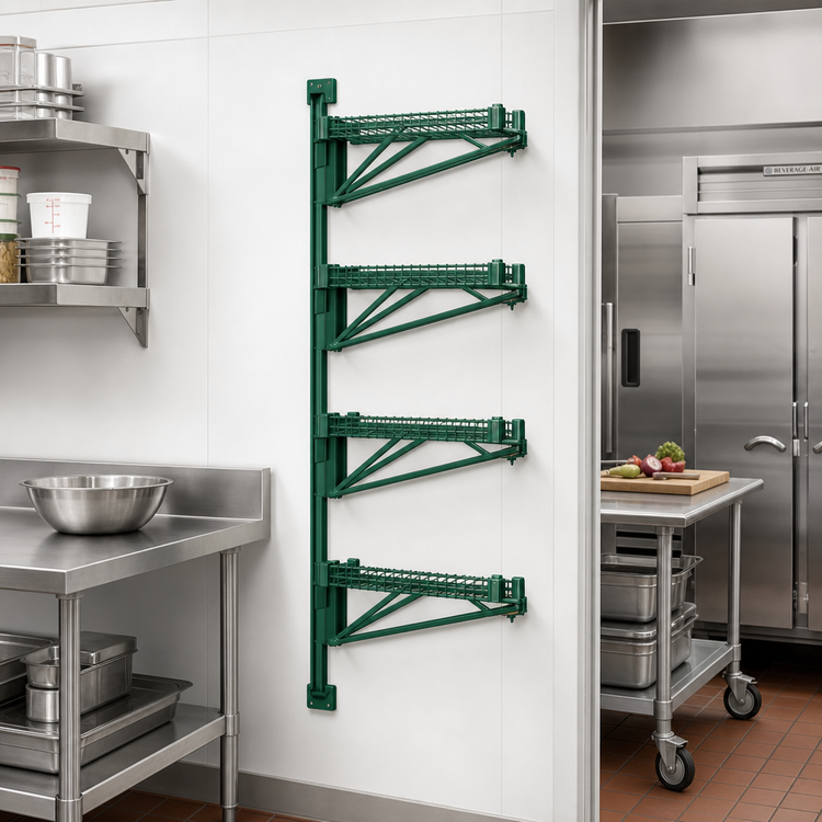 Product image #2 for Eagle Group Valu-Gard Adjustable Post Wire Wall Mount Prepackaged Mid Unit for 21-Inch Deep Shelves, 63-Inch Post, Green Epoxy Finish