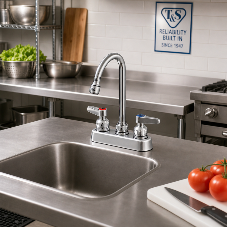 Product image #2 for T&S Brass Workboard Mixing Faucet, 4" Centers, Swivel Gooseneck, 1.5 GPM Aerator