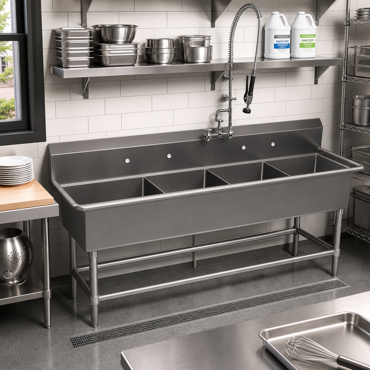 Product image #2 for John Boos Pro-Bowl 4-Compartment Floor Sink, 14-Inch Deep 16 x 20 Bowls, 69-1/8-Inch Wide