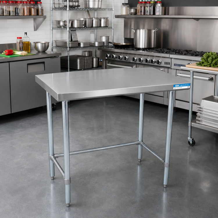 Product image #2 for BK Resources 60" x 18" Open Base Flat Top Stainless Steel Work Table
