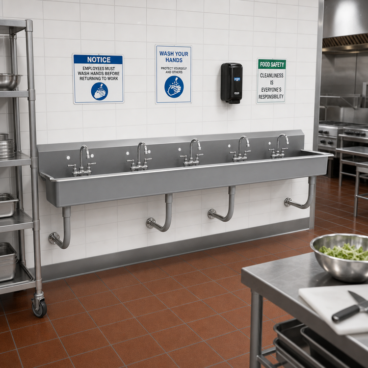 Product image #2 for Advance Tabco 100-Inch Wall-Mounted Multiwash Hand Wash Sink with 5 Faucet Hole Sets
