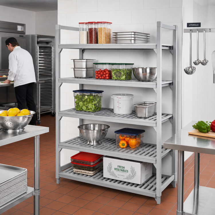 Product image #3 for Cambro Camshelving Premium 21-Inch x 48-Inch 5-Shelf Vented Shelf Kit, Speckled Gray