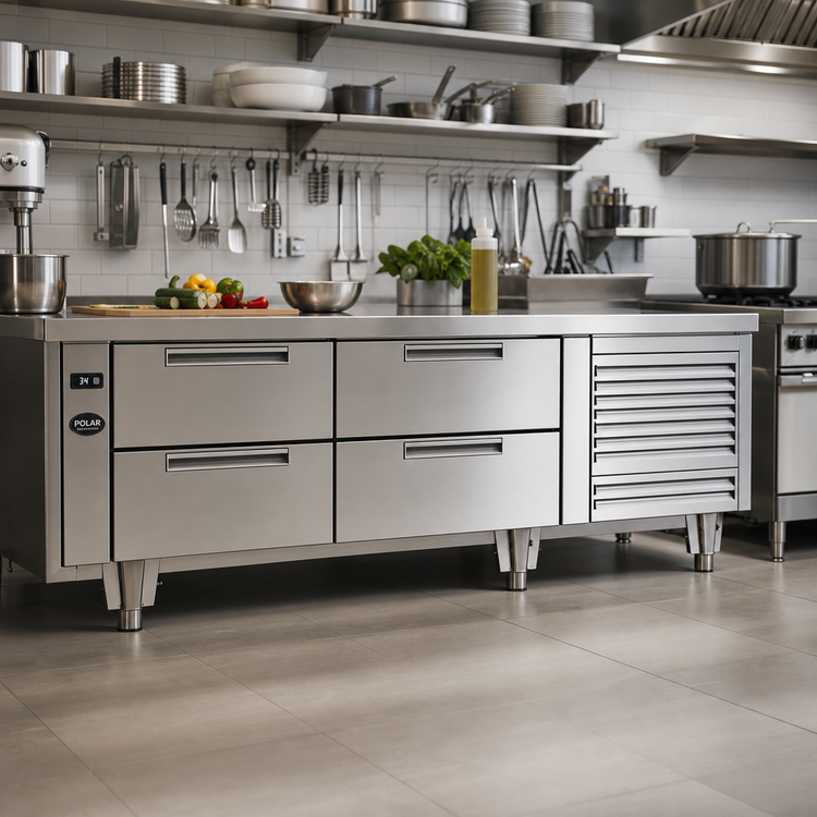 Product image #2 for Polar Cuisine 84-Inch Self-Contained Refrigerated Drawer Base, 4 Drawers, Stainless Steel, 115V