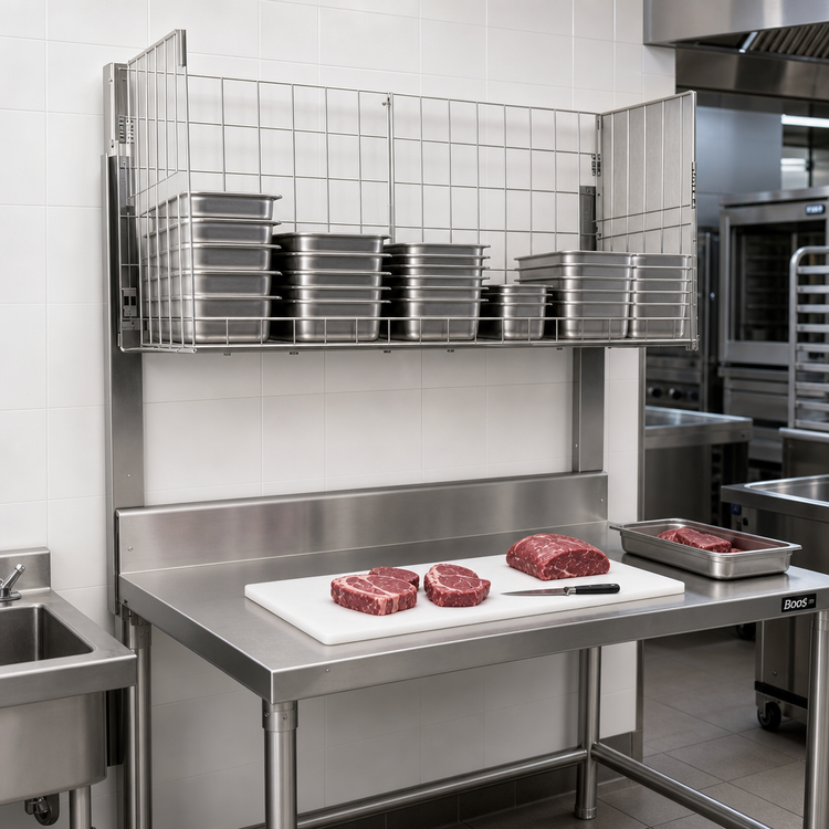 Product image #2 for John Boos Stainless Steel Table-Mount Meat Boat Rack, 84-Inch x 12-Inch x 25-Inch