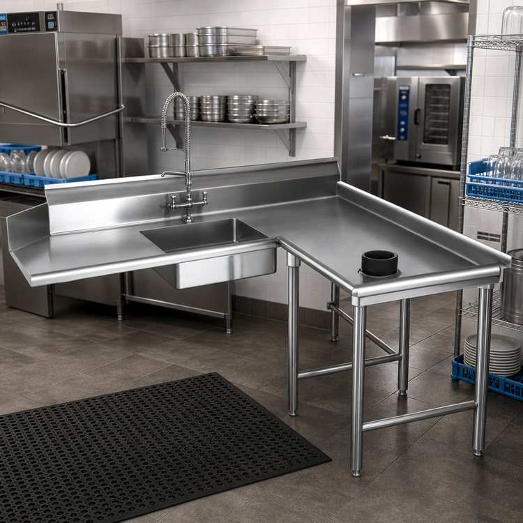 Product image #2 for Eagle Group Island Soiled Dishtable with Right-Hand Operation, 120-Inch Machine-to-Corner, 30-Inch Working Depth