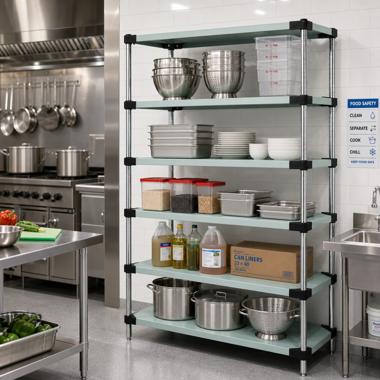 Product image #2 for Quantum 304 Stainless Steel Solid Shelving Starter Kit, 54" W x 18" D x 86" H