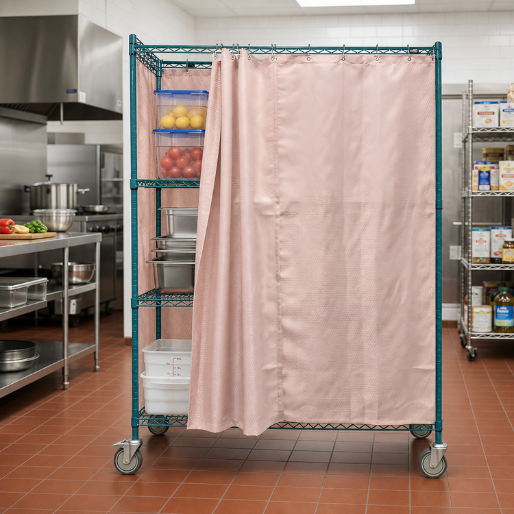 Product image #2 for Quantum 3-Shelf Mobile Privacy Storage Cart with Curtains, 60 x 18 x 80, Green Epoxy Finish