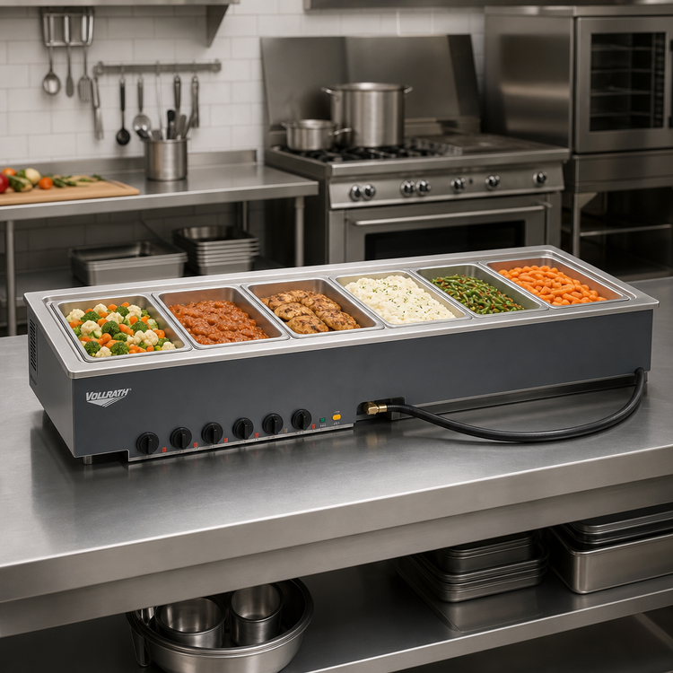 Product image #2 for Vollrath 6-Well Drop-In Electric Hot Food Well Unit with Autofill, Thermostatic Controls, and Manifold Drain