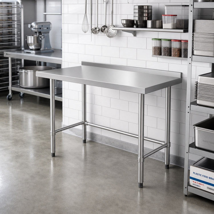 Product image #1 for Steel Works Stainless 48 x 30-Inch Open Base Work Table with 18-Gauge 304 Stainless Steel Top and 2-Inch Rear Upturn