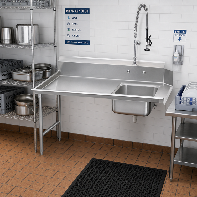Product image #2 for Advance Tabco DTS-S30-36L Left-Hand Straight-Soil Dishtable with Pre-Rinse Sink, 35-Inch Wide, 14-Gauge 304 Stainless Steel