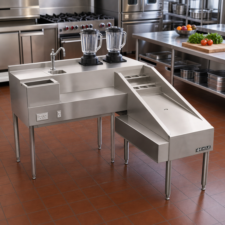 Product image #3 for Eagle Group 1800 Series 14-Inch Double Blender Step Unit with Liquid Waste Chute, Faucet, and Electrical Outlet