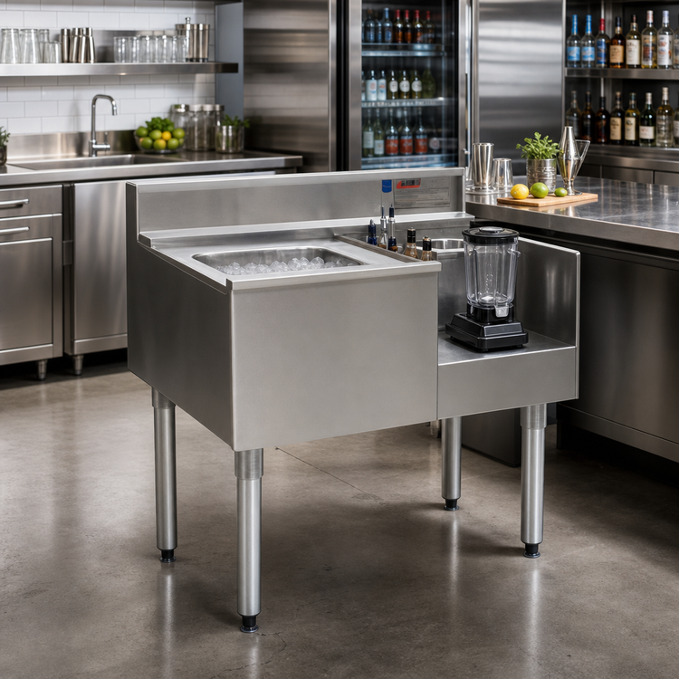 Product image #2 for Eagle Group 2200 Series Underbar Ice Bin/Cocktail Station with Blender Recess, 50" W x 24" D, 7-Circuit Cold Plate