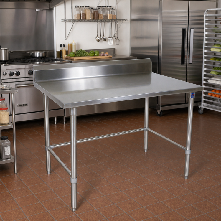 Product image #2 for John Boos Stallion 60" W x 36" D Stainless Steel Work Table with 5" Backsplash and Safety Edge