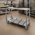 Thumbnail image #2 for FWE Open-Side Institutional Stainless Steel Tray Transport Cart with 2 Heavy-Duty Shelves, 4 Straps, and Push Handle