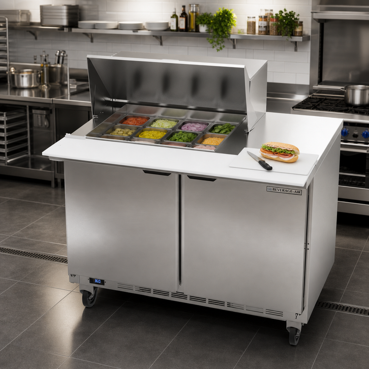 Product image #3 for Beverage-Air SPE48HC-12M 48-Inch Mega Top Sandwich Prep Table with 2 Doors and 12 Pan Openings