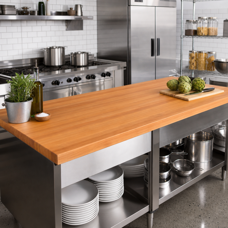 Product image #2 for Boos Block American Cherry Edge Grain Kitchen Countertop with Full-Length Rails, 120 x 25 x 1-1/2 Inches, Oil Finish