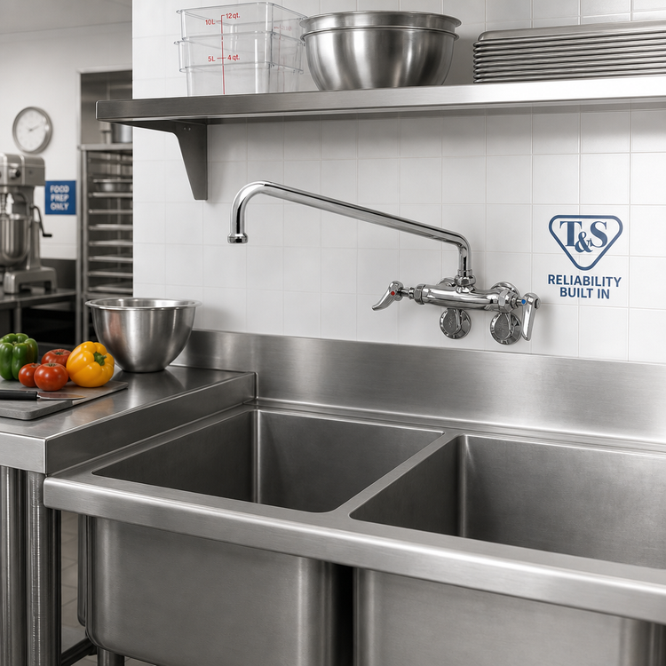 Product image #2 for T&S Brass Wall-Mounted Double Pantry Sink Mixing Faucet with 12-Inch Swing Nozzle