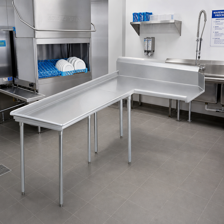 Product image #2 for Advance Tabco Island L-Shaped Clean Dishtable for Left-Side Dish Machine Attachment, 119-Inch, 304 Stainless Steel